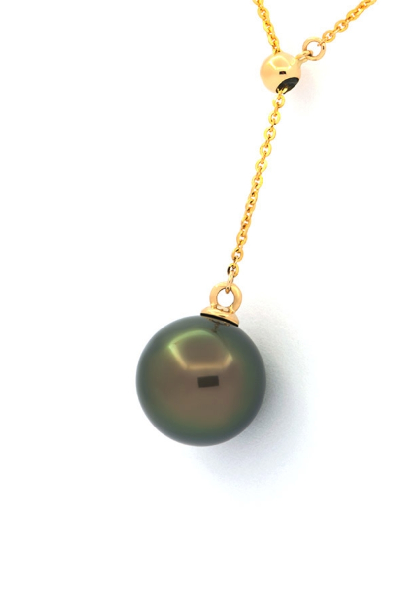 Colier Aur 18k cu Perla de Tahiti Veritabila, Rotunda, 9.3mm, calitate AAA